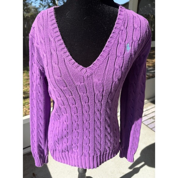 Sz  M (Small) Y2K VTG  Ralph Lauren Sport Cable Knit  Purple Preppy Academia - Picture 6 of 8